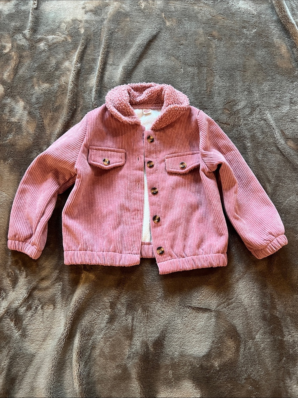 Girls Pink Corduroy Sherpa-Trim Puffer Jacket